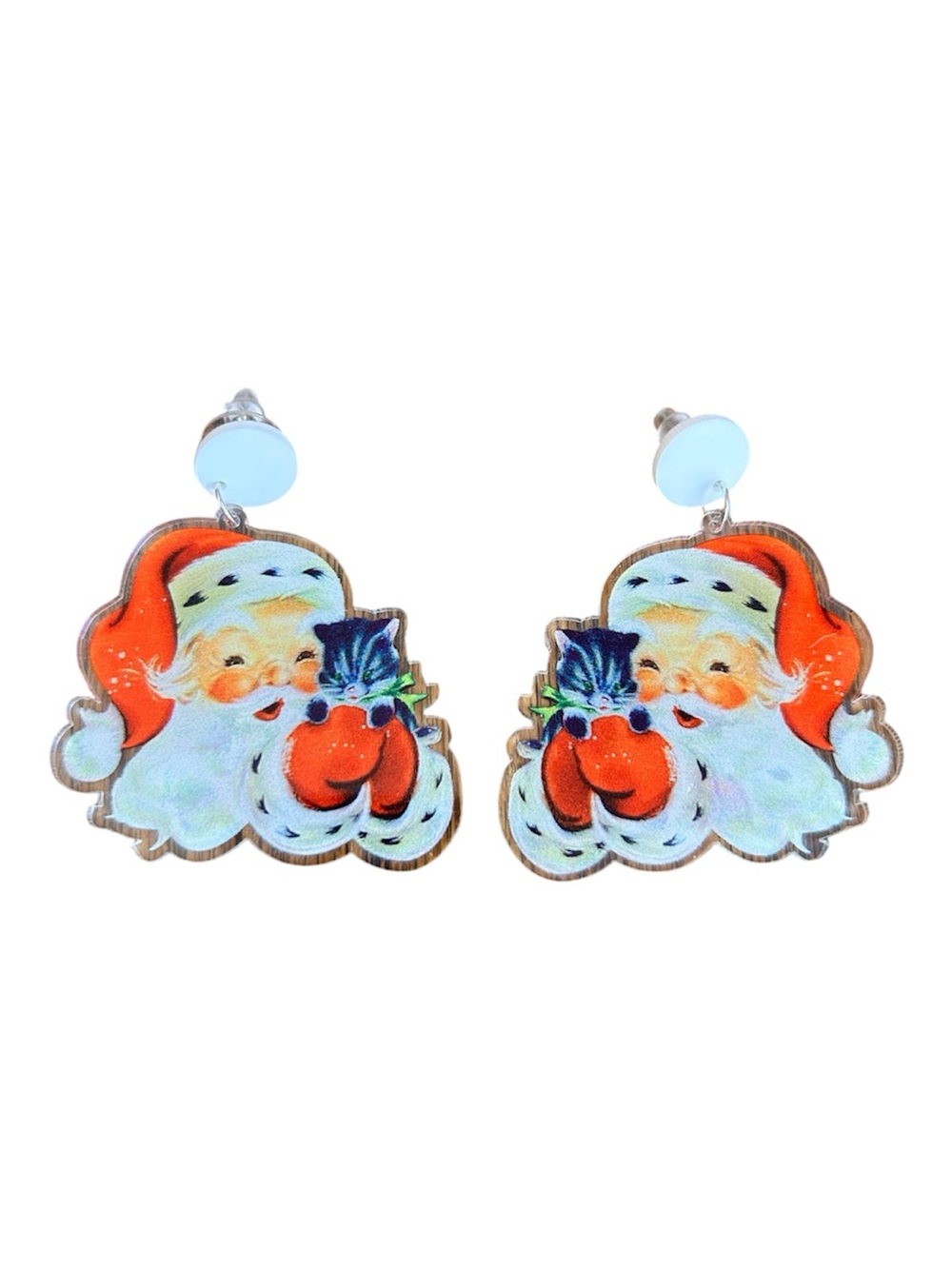 Plunder Design Santa Clause Cat Christmas Earrings